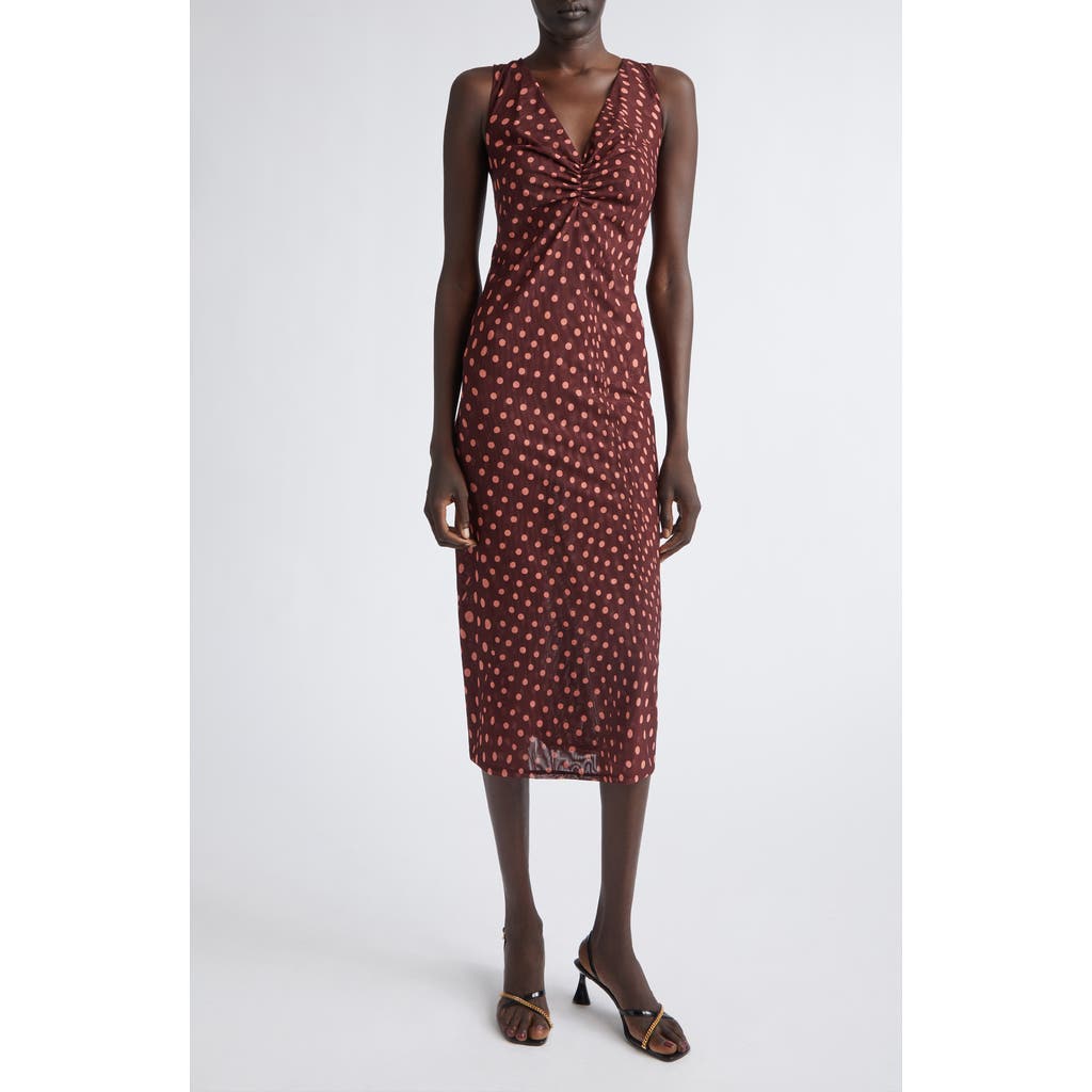 Stella McCartney Stella McCartney V-Neck Sleeveless Polka Dot Mesh Midi Dress