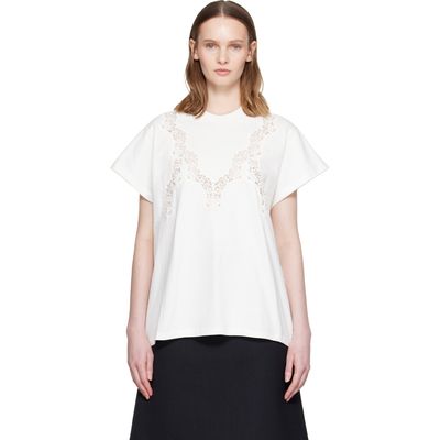 Stella McCartney Stella McCartney White Lace Mix Washed Jersey Cotton T-shirt