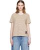 Stella McCartney Stella McCartney Yellow & Brown Fancy Stripe Crest Embroidery T-shirt - 1