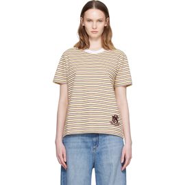 Stella McCartney Stella McCartney Yellow & Brown Fancy Stripe Crest Embroidery T-shirt