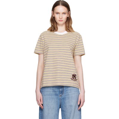 Stella McCartney Stella McCartney Yellow & Brown Fancy Stripe Crest Embroidery T-shirt