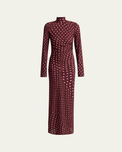 Stella McCartney Turtleneck Polka Dot Mesh Long-Sleeve Maxi Dress