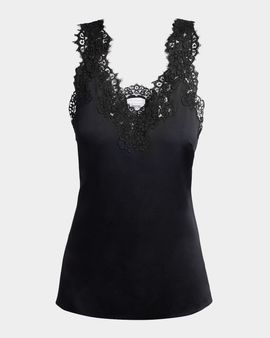 Stella McCartney V-Neck Lace-Trim Satin Sleeveless Top