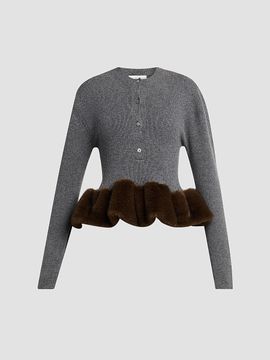Stella McCartney Women's Faux Fur Trim Wool Crewneck Sweater