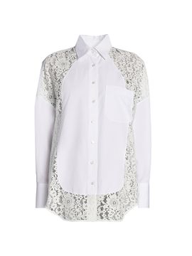 Stella McCartney Women's Lace-Paneled Cotton Poplin Shirt