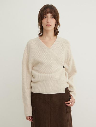 STEP AROUND Alpaca Blend Merino Wool Wrap Cardigan [MIST]