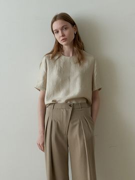 STEP AROUND Crack Short-sleeves Blouse_Beige