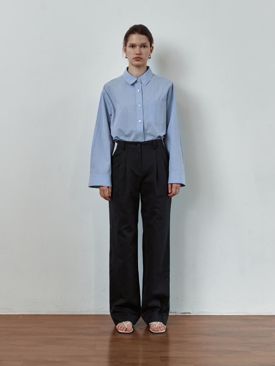 STEP AROUND Double tuck wide cotton pants [NAVY]