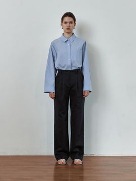 STEP AROUND Double tuck wide cotton pants [NAVY]