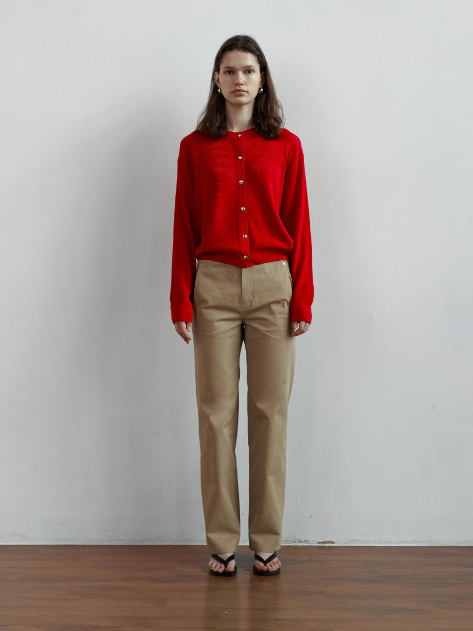 STEP AROUND Front line detail straight cotton pant [BEIGE]
