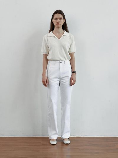 STEP AROUND Front line detail straight cotton pant [White]