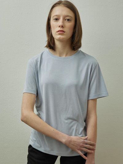 STEP AROUND Modal loose fit half sleeve T-shirt_BLUE