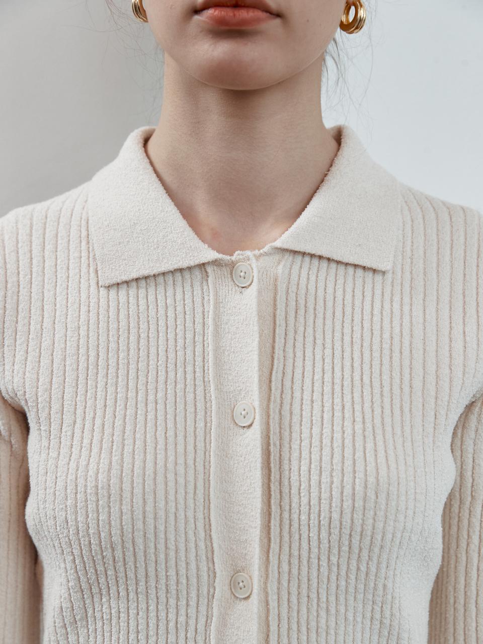 STEP AROUND Multi rib slim fit collar cardigans [Light Beige]