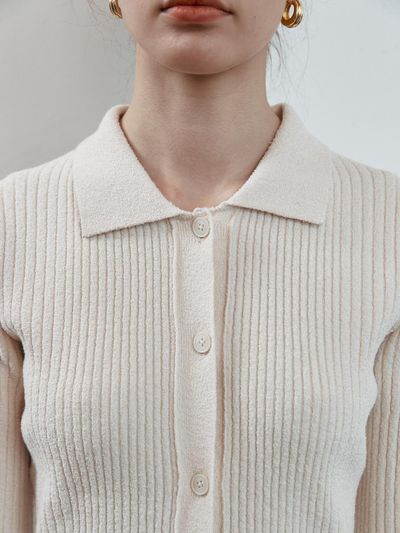 STEP AROUND Multi rib slim fit collar cardigans [Light Beige]