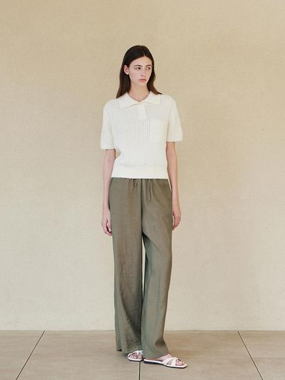 STEP AROUND Pleated banding wide pants_KHAKI