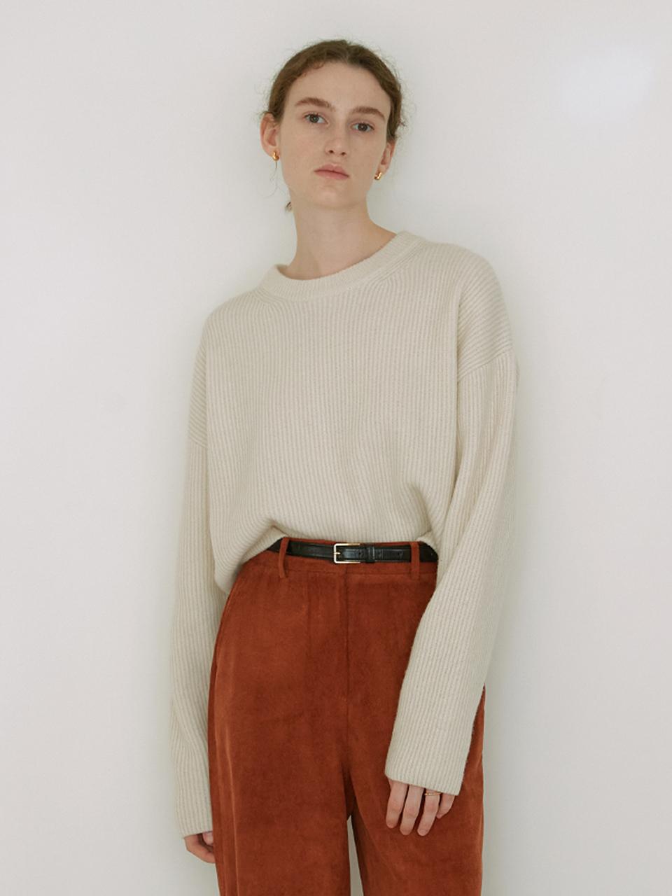 STEP AROUND Series line - Cashmere drop round knit_Light Beige