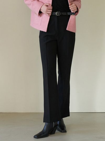 STEP AROUND Side Slit Boots Cut Pants (Black)
