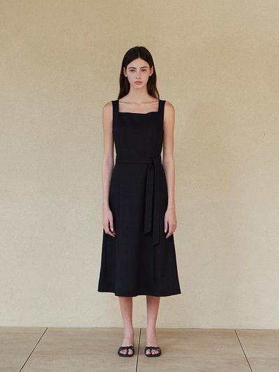 STEP AROUND Square neck sleevless onepiece_BLACK