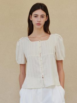 STEP AROUND Tuck detail puff blouse_BEIGE