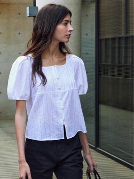 STEP AROUND Tuck detail puffblouse_beige
