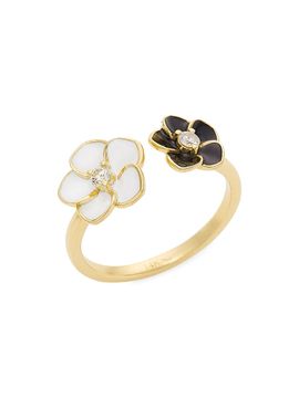 Stephanie Gottlieb Women's 14K Yellow Gold, 0.1 TCW Diamond, & Enamel Flower Cuff Ring