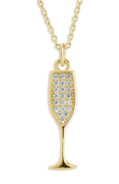 Sterling Forever Sterling Forever Pavé Cubic Zircoia Champagne Flute Pendant Necklace