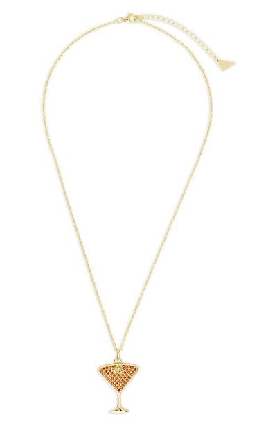 Sterling Forever Sterling Forever Pavé Cubic Zirconia Espresso Martini Pendant Necklace
