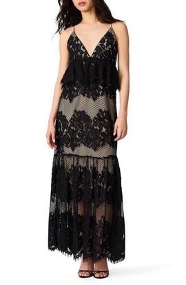 Steve Madden Steve Madden Annette Lace Embroidered Tiered Maxi Peplum Dress