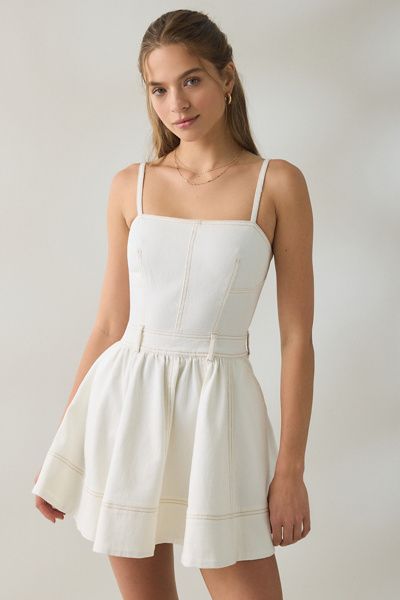Steve Madden Steve Madden Aretha Fit-And-Flare Denim Mini Dress in Antique, Women's at Urban Outfitters