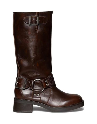 Steve Madden Steve Madden Boneta pull-on harness knee boots in brown leather