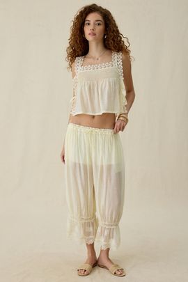 Steve Madden Steve Madden Easten Sheer Lace Trim Bloomer Pants in Cream, Women's at Urban Outfitters