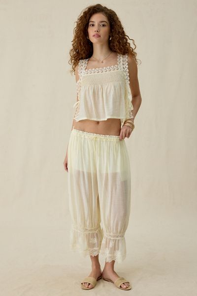 Steve Madden Steve Madden Easten Sheer Lace Trim Bloomer Pants in Cream, Women's at Urban Outfitters