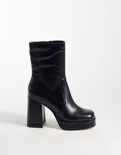 Steve Madden Echos Platform High Ankle Boots In Black Leather