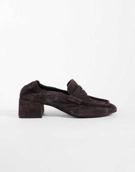 Steve Madden Steve Madden Estee heeled square toe loafers in brown suede