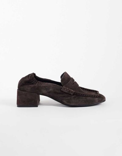 Steve Madden Steve Madden Estee heeled square toe loafers in brown suede