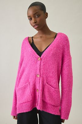 Steve Madden Steve Madden Finley Oversized V-Neck Cardigan in Rose Violet, Women's at Urban Outfitters