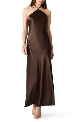 Steve Madden Steve Madden Floral Halter Satin Maxi Dress