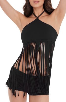Steve Madden Steve Madden Fringe Halter Tankini Top
