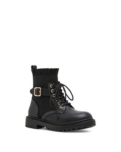 Steve Madden Steve Madden Girls' Ruffle Buckle Strap Combat Boots Little Kid, Big Kid