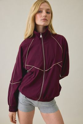 Steve Madden Steve Madden Jacey Piped Oversized Track Jacket in Deep Fig, Women's at Urban Outfitters