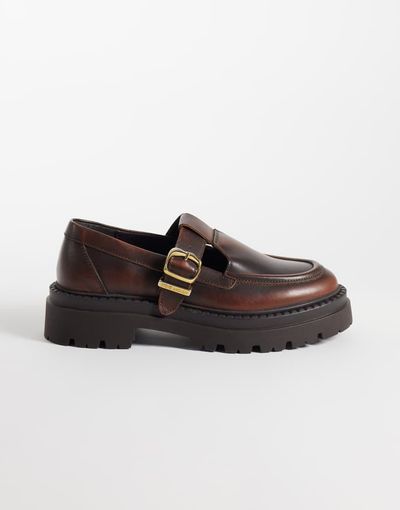 Steve Madden Steve Madden Kendari chunky loafers with buckle detailing in brown leather