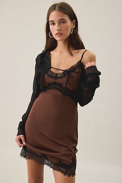 urban outfitters brown lace dress Steve Madden Ebay Black Tie Wedding Guest w-button-shirts a basque waistline trimmed Color:Neutral Champagne