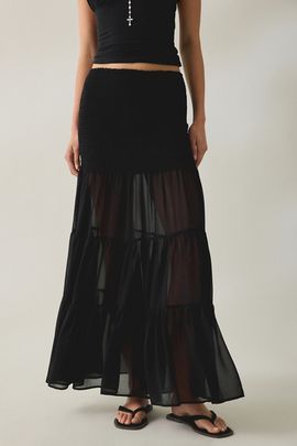 Steve Madden Steve Madden Lisabel Sheer Tiered Maxi Skirt in Black, Women's at Urban Outfitters