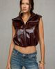 Steve Madden Steve Madden Luxie Funnel Neck Faux Leather Vest Jacket in Maroon, Women's at Urban Outfitters - 1