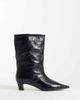 Steve Madden Steve Madden Lytton kitten heel mid ankle boots in black crinkle leather - 1