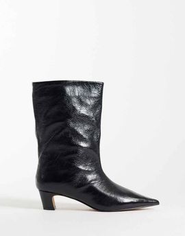 Steve Madden Steve Madden Lytton kitten heel mid ankle boots in black crinkle leather