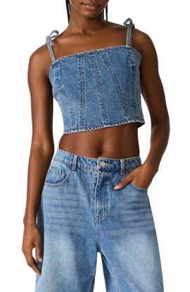 Steve Madden Steve Madden Meaghan Seamed Cotton Blend Denim Crop Top