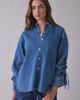 Steve Madden Steve Madden Merrit Ruched Tie-Sleeve Denim Button-Down Shirt in Tinted Denim, Women's at Urban Outfitters - 1