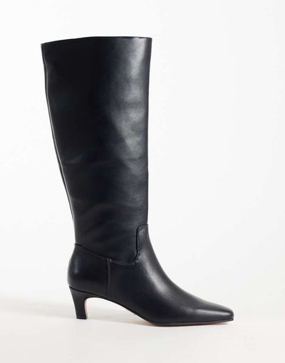 Steve Madden New Davis Kitten Heel Knee Boots In Black Leather