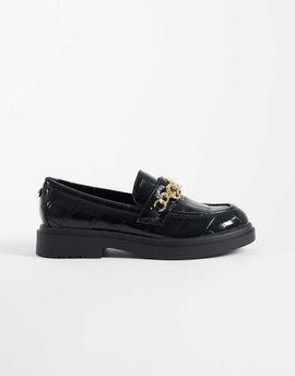 Steve Madden Steve Madden Pre Launch loafers with gold-tone chain in black croc